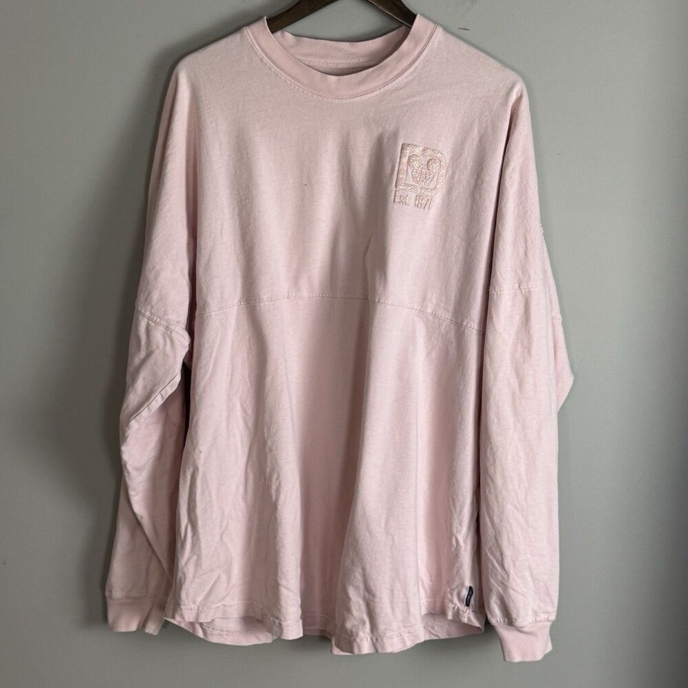 WALT DISNEY SPIRIT JERSEY Womens Pink Sparkle Long Sleeve Shirt Size XL Puff